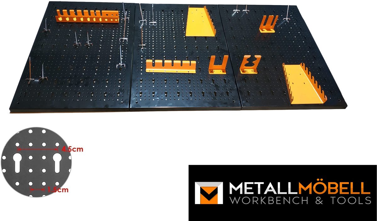 METALLMOBELL - Wandgereedschapsorganizer, 4 Geperforeerde Panelen, Haken en Steunen, Wandgereedschapspaneel - ShopVlot