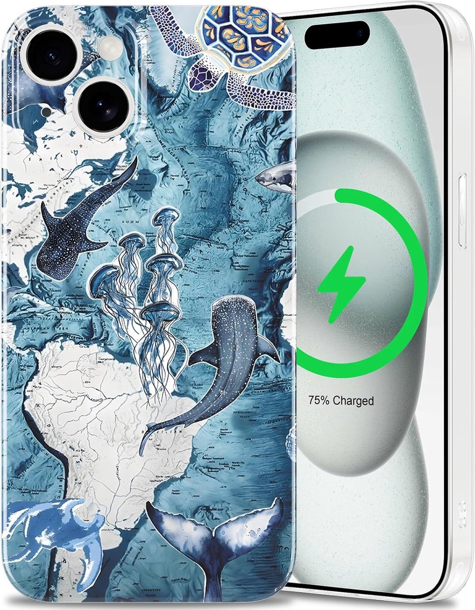 Magnetische beschermhoes voor iPhone 16, esthetische zomercollage, oceaanpatroon, mode, transparante hoes, compatibel - ShopVlot