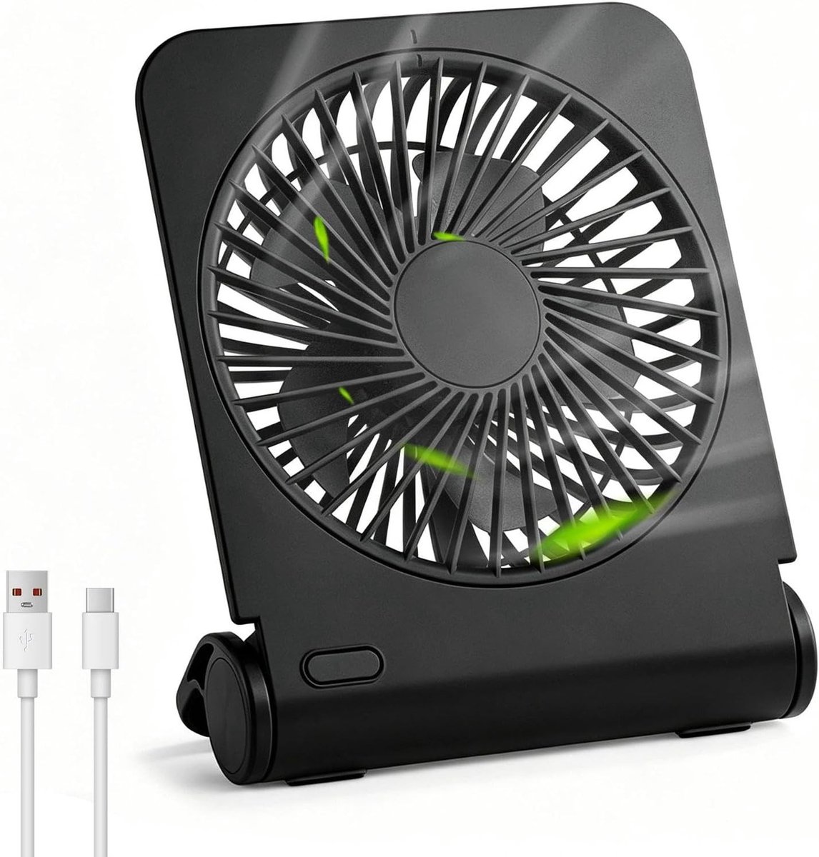 Draagbare Mini Ventilator - Zwart - 15,80 x 12,80 x 4,50 cm - USB Ventilator met 4 Snelheden - Voor Kantoor en Thuis