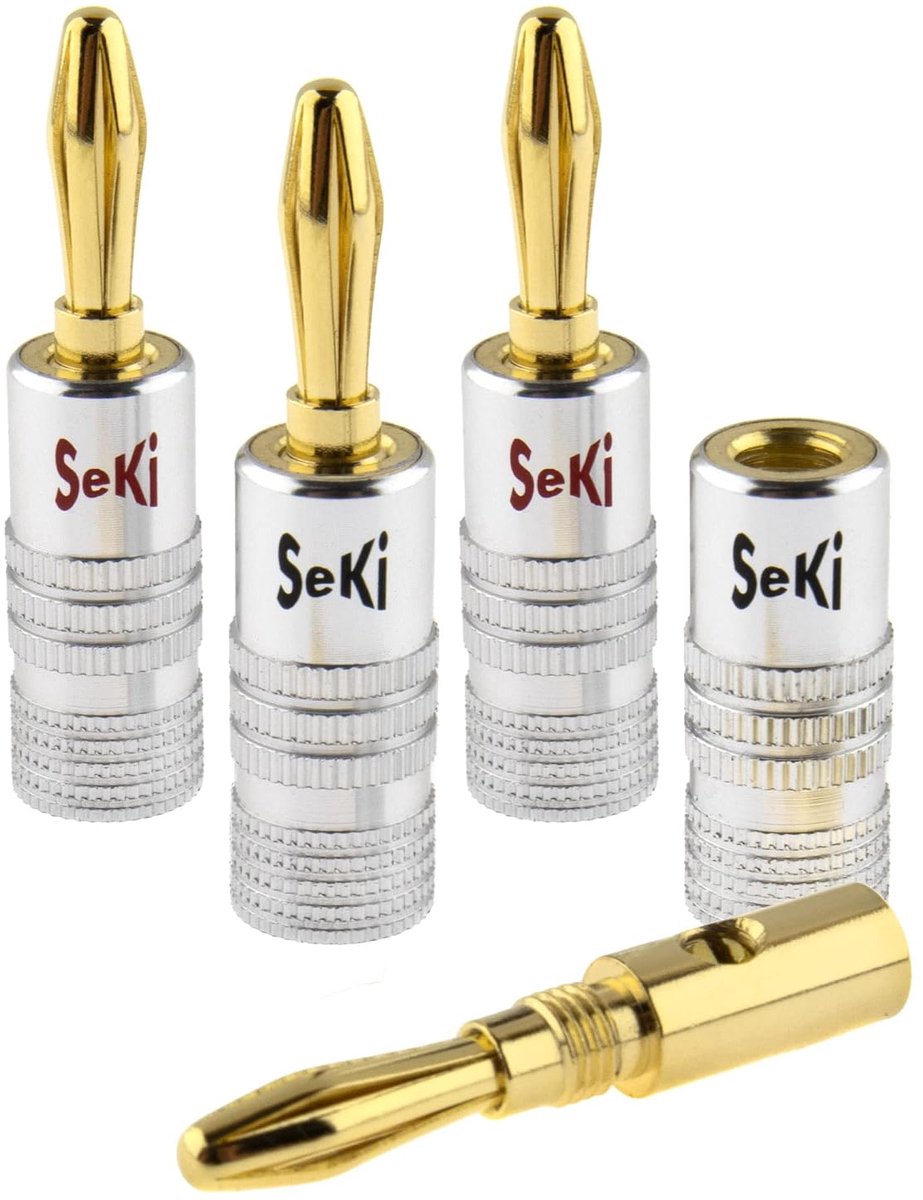 Banana plug 24K verguld - voor luidsprekerkabel tot 6mm2 - kleurcodering (rood/zwart) - ShopVlot