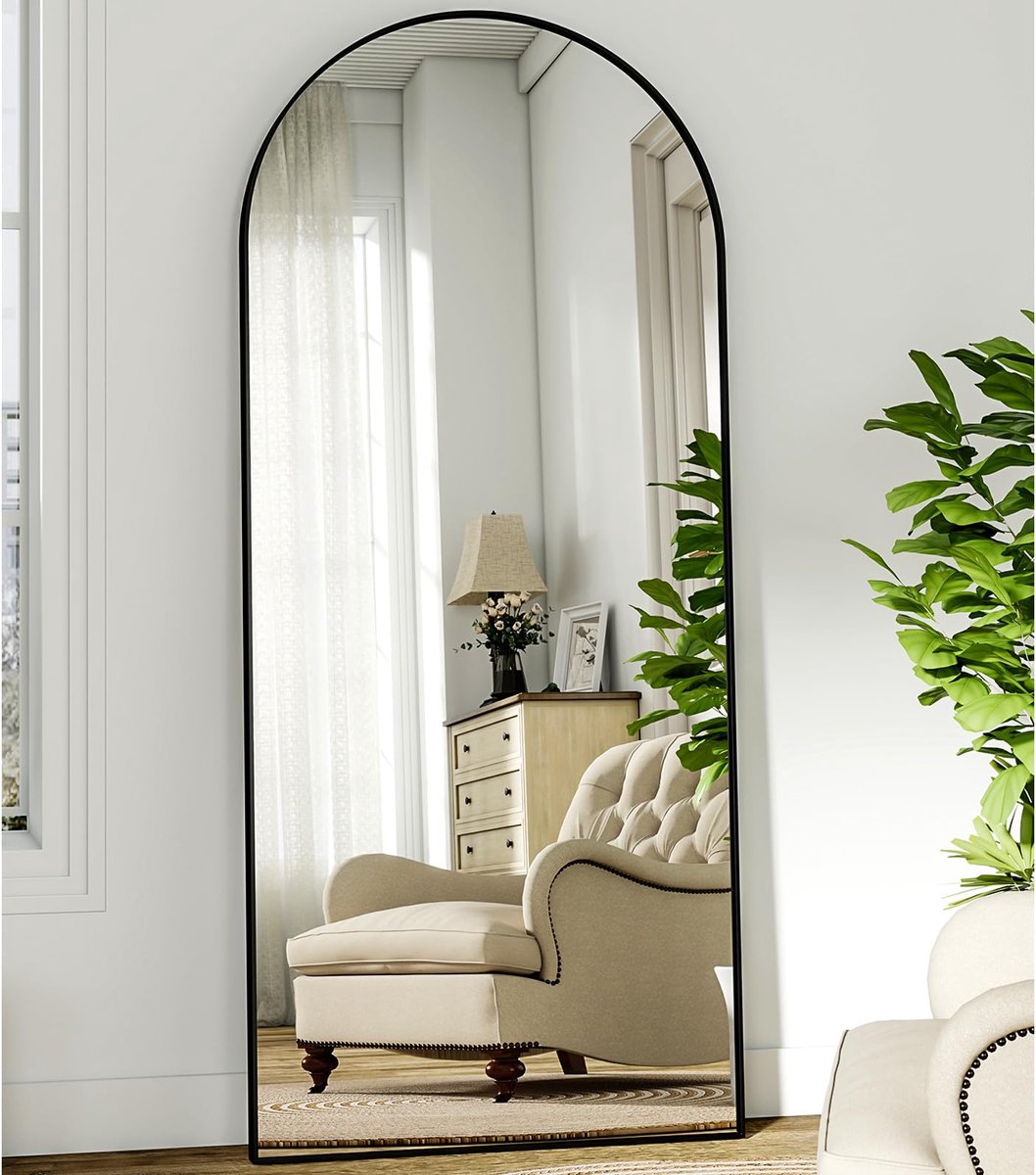 Ronde volledige lichaamsspiegel 181x63 cm - Zwart - Gewelfde staande spiegel - Perfect voor slaapkamer of woonkamer - ShopVlot