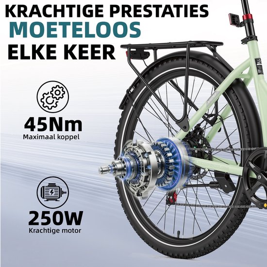 Elektrische Stadsfiets-28 inch Lage Instap-75 km Actieradius-36V 14,5Ah Uitneembare Accu-250W Achterwielmotor-45Nm Koppel-Shimano 7 Versnellingen-Mechanische Schijfremmen - m Koppel-Shimano 7 Versnellingen-Mechanische Schijfremmen — afbeelding 3
