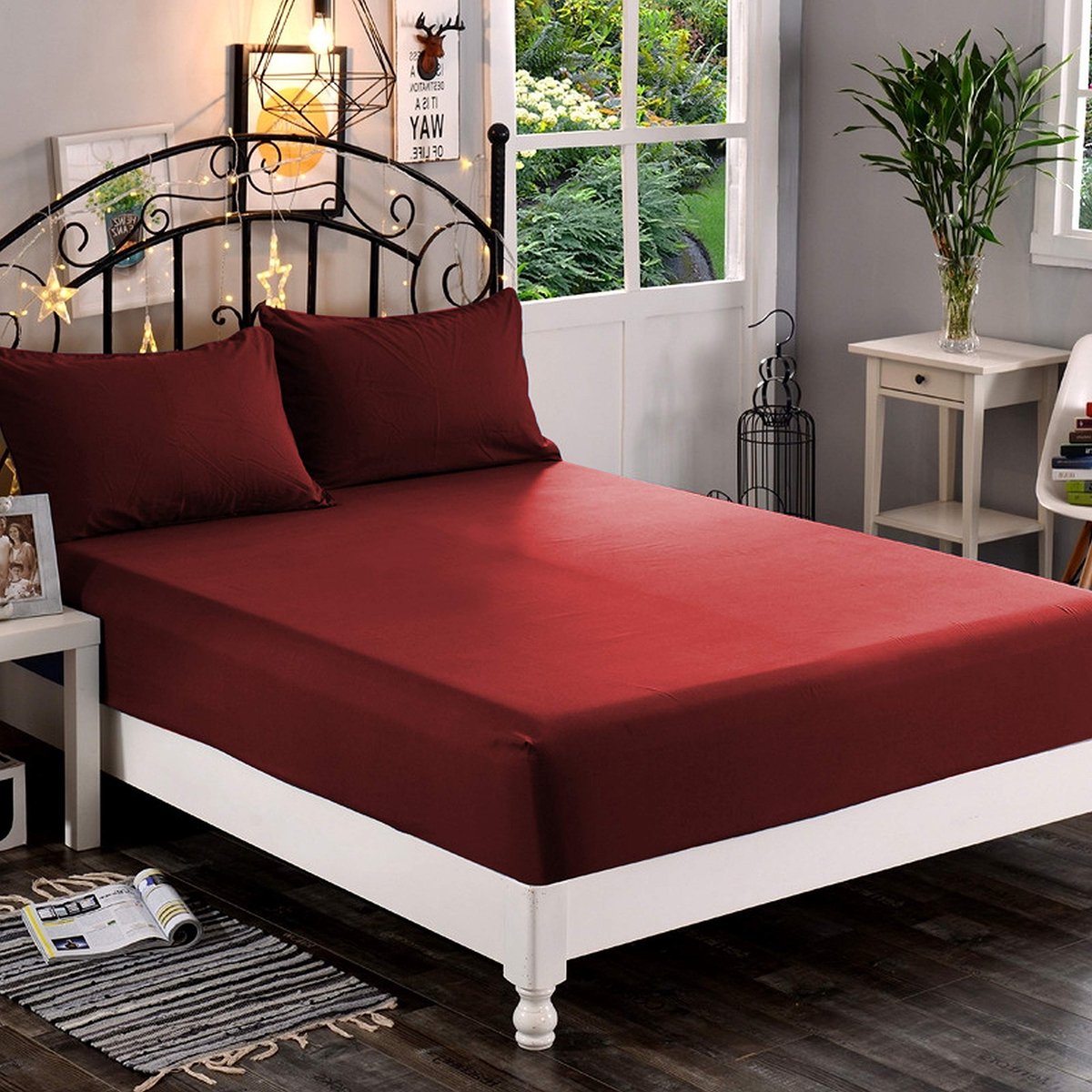 Hoeslaken smal tweepersoons - microvezel - kreukbestendig - luxe slaapcomfort wijnrood - ShopVlot