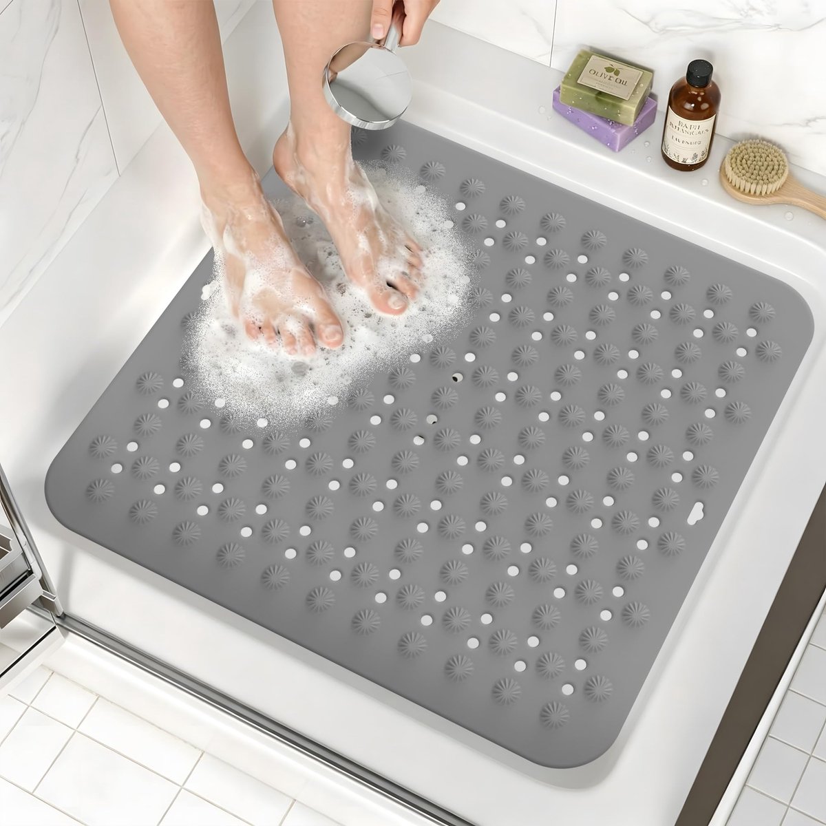 Badmat Antislip 60x60 cm - Siliconen Grijs - Veiligheid in de Badkuip - Comfortabel en duurzaam - ShopVlot