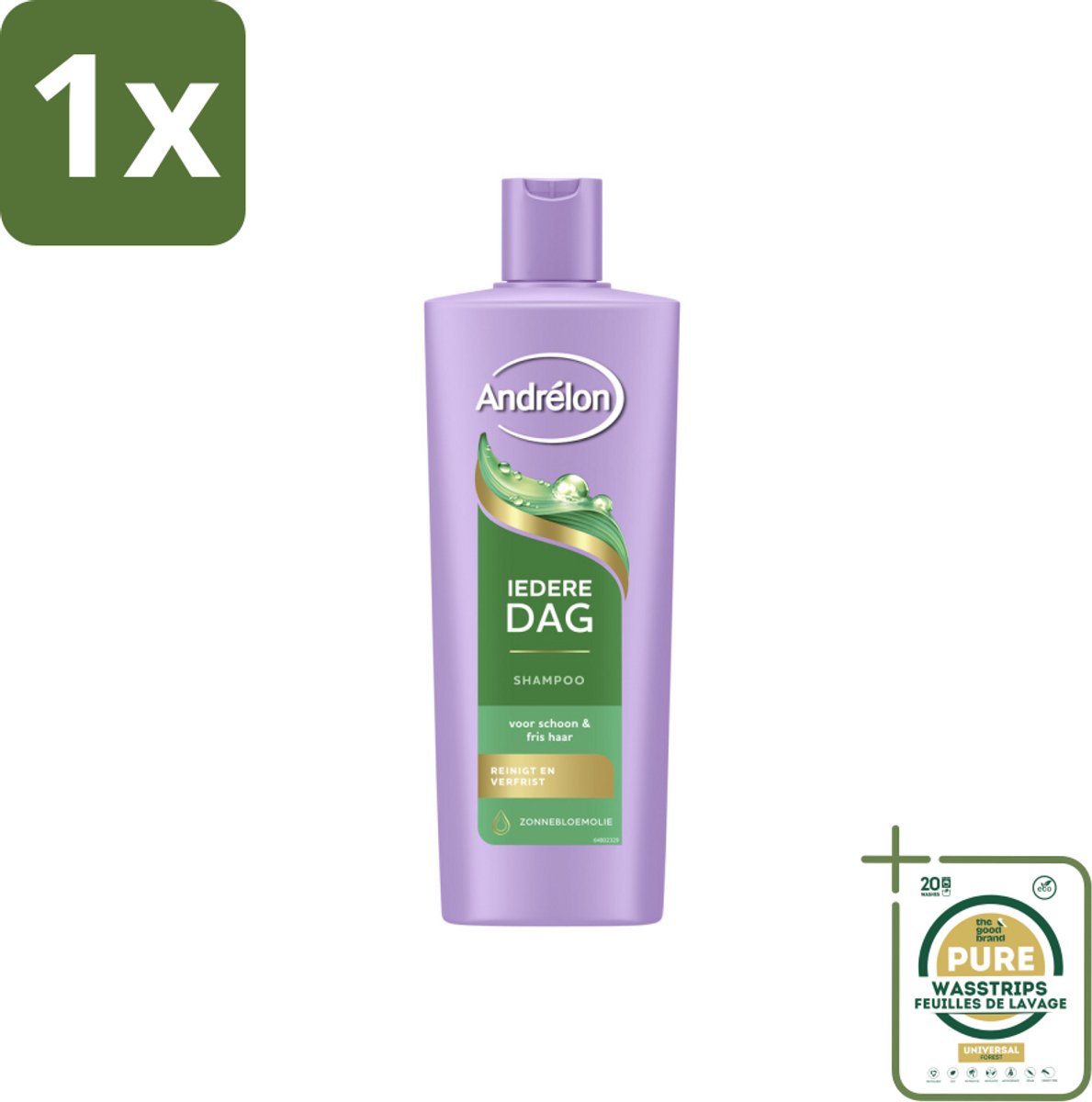 1 x Andrélon – Shampoo – Iedere Dag – 400 ml- Iedere Dag Shampoo - Dagelijks Wassen - Haar Verzorging - Zonnebloemolie Shampoo - Milde Shampoo