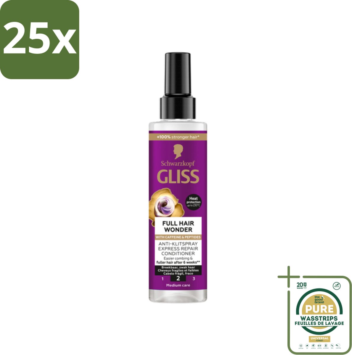 25 x Gliss - Anti-Klit Spray Full Hair Wonder - Voor Voller en Sterker Haar - 200 ml - Grootverpakking - Anti Klit Spray - Haarverlies - Haarbreuk - Voller Haar - Sterker Haar