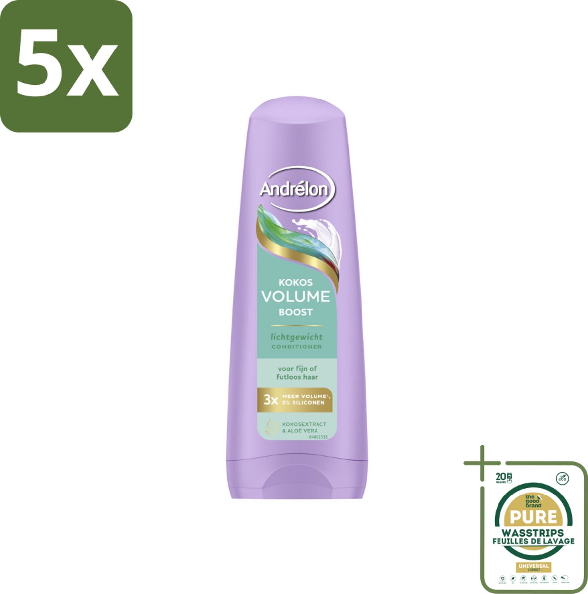 5 x Andrélon – Conditioner – Volume Boost – 200 ml - Grootverpakking - Fijn Haar - Futloos Haar - Volume Boost - Kokos Conditioner - Aloë Vera