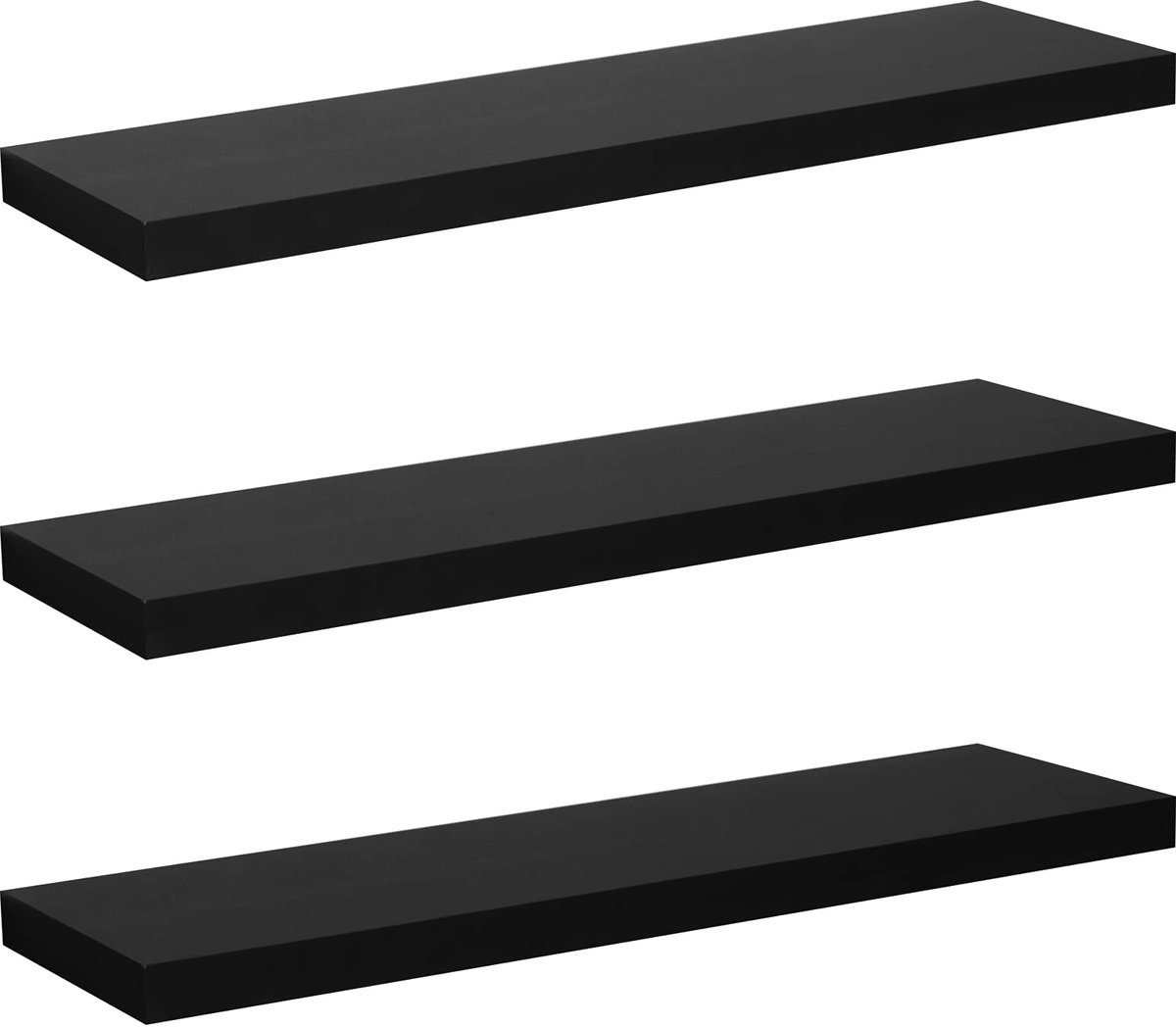 Famanu – Set van 3 wandplanken, zwevende boekenplanken, zwart, 120 x 23 x 3,8 cm