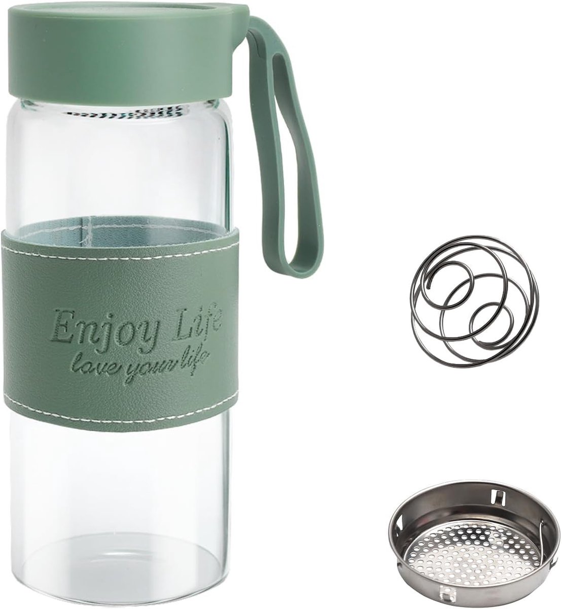 Eiwitshaker - Groen - 480 ml - Borosilicaatglas met Zeef en Roestvrijstalen Bal - Voor Eiwitshakes en Dranken