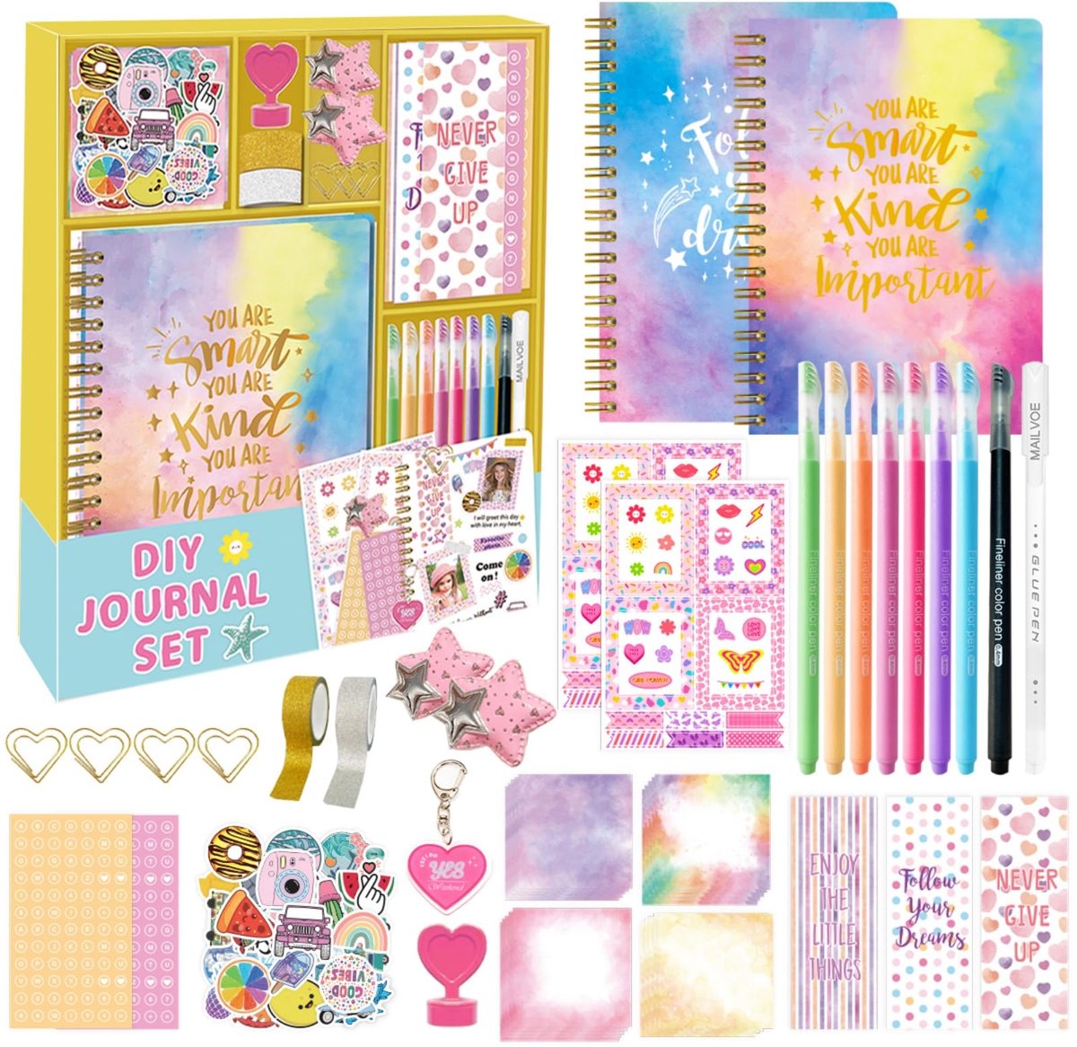 Donfulfip 2-pack DIY Journal Kit voor meisjes, Mega Briefpapier Set voor 8 9 10 11 12 13 14 Jaar Ouden Meisje - ShopVlot