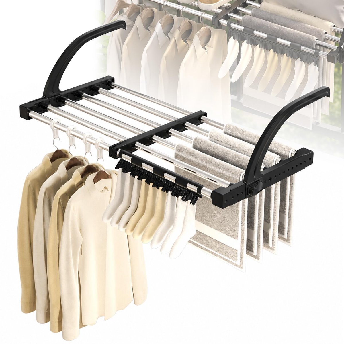 Droogrek balkon & radiator uittrekbaar 42-73 cm - compact - eenvoudig op te bergen - ideaal voor kleine ruimtes - ShopVlot