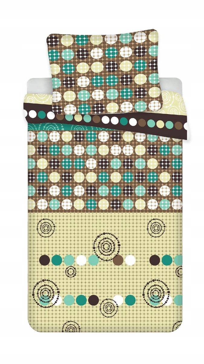 Dekbedovertrek Set 4 Delen 140x200cm - 2x 70x90cm - Stippen Beige & Turquoise