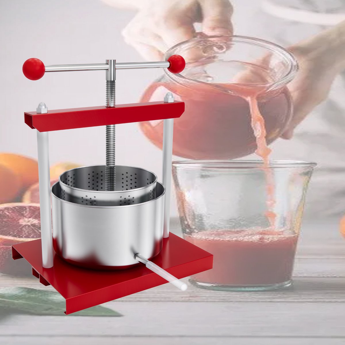 Froadp Handmatige fruitpers 3L van voedingskwaliteit 430 roestvrij staal, gepoedercoat ijzeren frame, hoge sapopbrengst, eenvoudig te demonteren en schoon te maken voor sap, wijn en cider