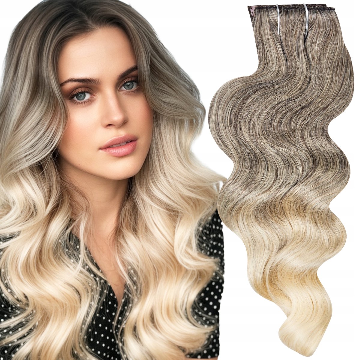 Synthetische Clip-in Haarverlengingen Krullend Ombre Lichtblond 60cm (4st)