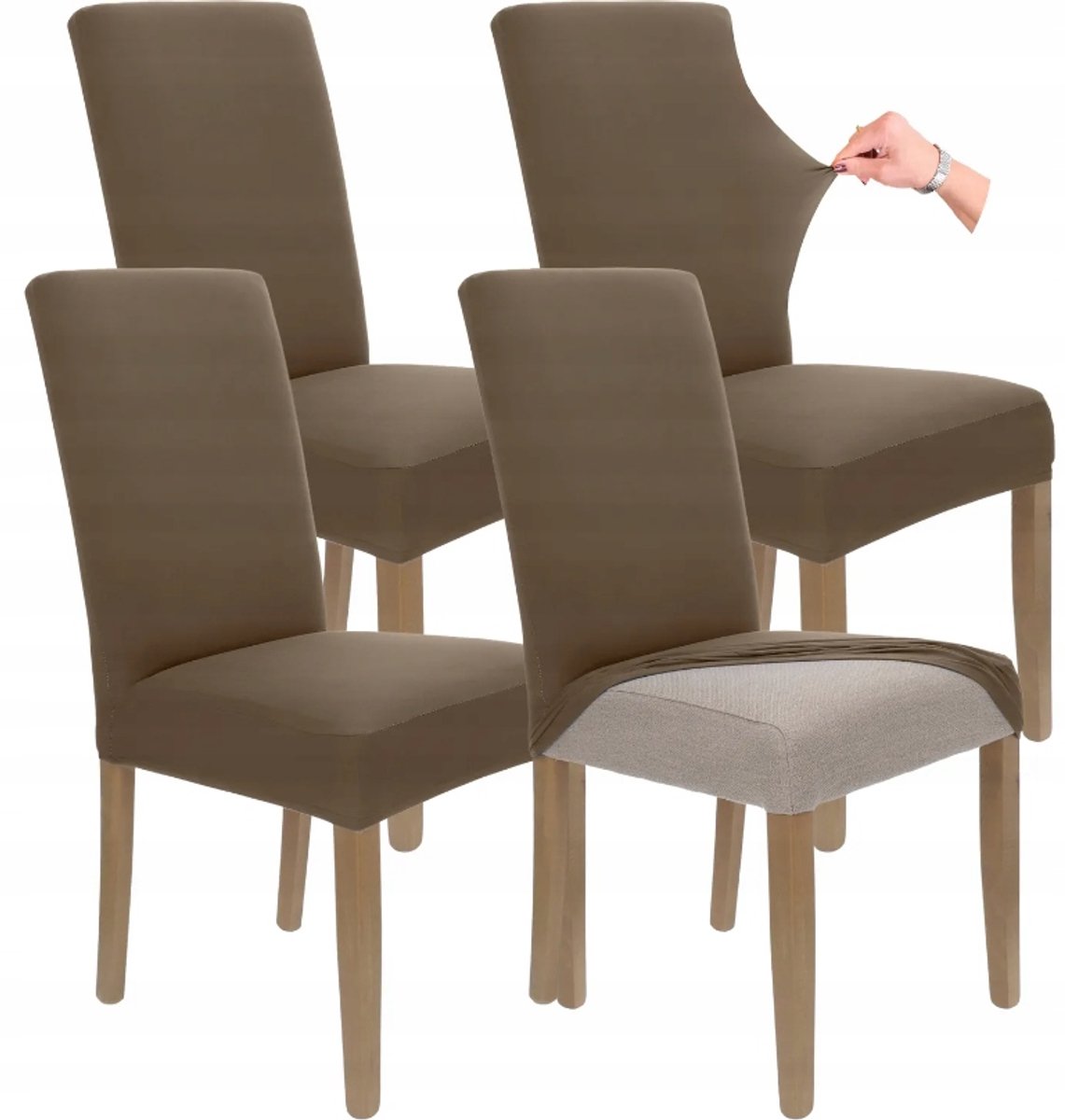 Set van 4 Luxe Stoelhoezen - Kakaobruin - Elastisch & Wasbaar