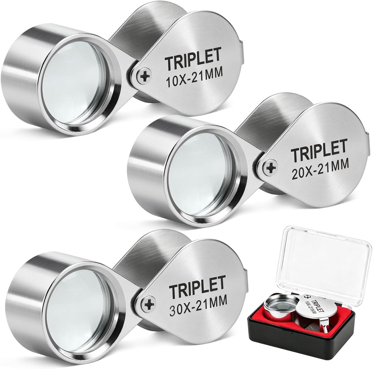 Juweliers loep vergrootglas set 10x/20x/30x - stevig metalen frame - ideaal voor juweliers en hobbyisten - ShopVlot