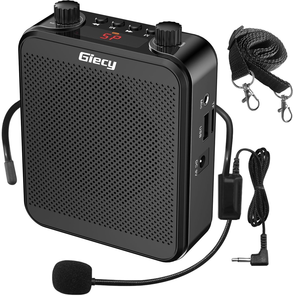Giecy Draagbare spraakversterker met headset-microfoon 30 W oplaadbare batterij 2800 mAh krachtig geluidssysteem voor - ShopVlot