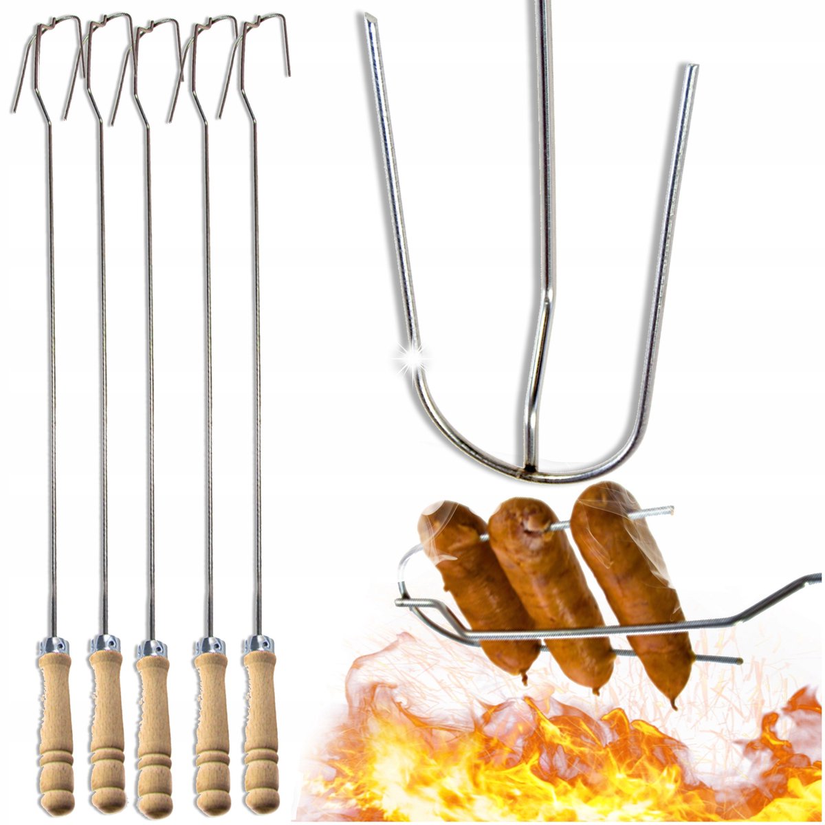 5x RVS Vuurkorf Vorken - 97cm - Perfect voor Worstjes
