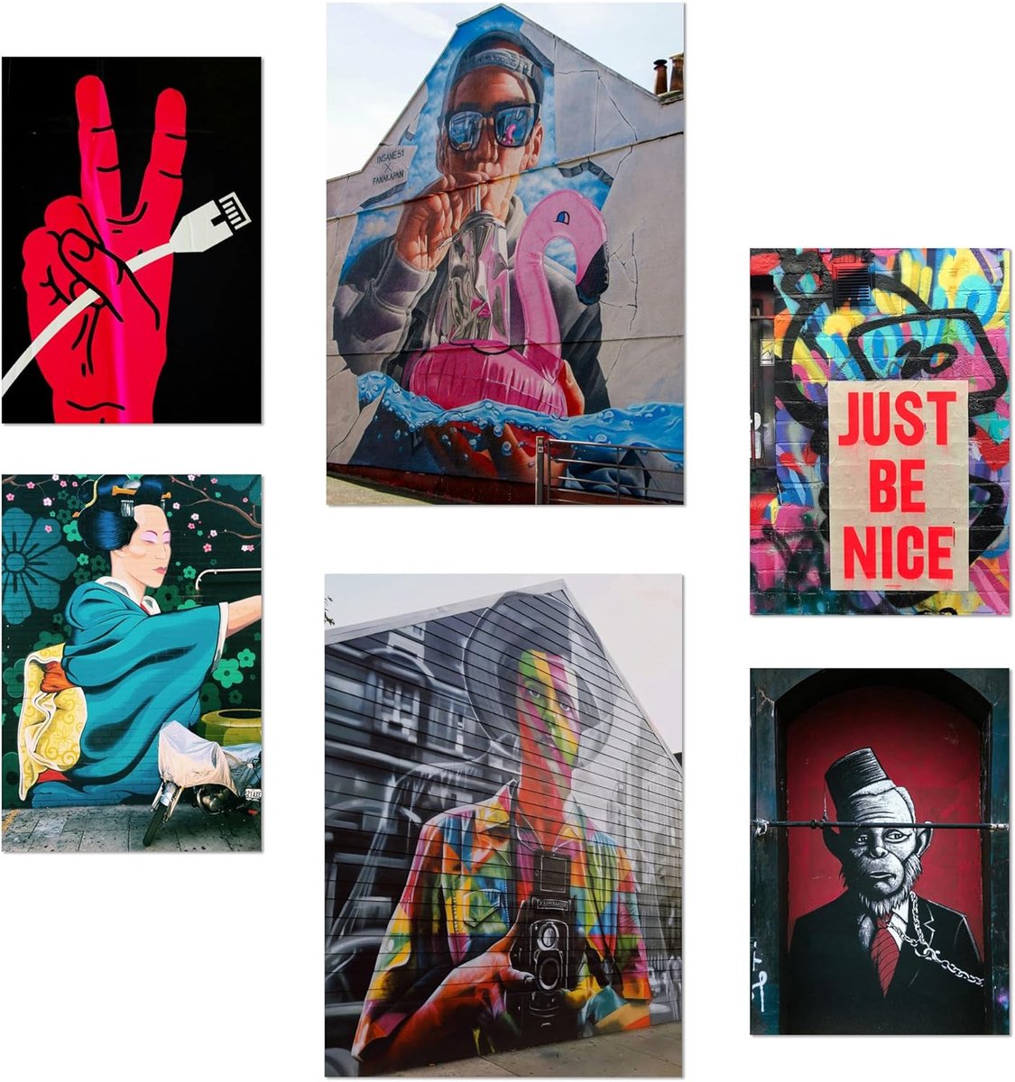Nacnic Graffiti Poster Set with 6 Poster Street Art Colourful Illustrations Design for Living Room Wall Decoration - ShopVlot