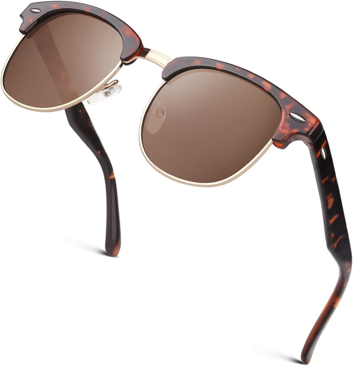 GQUEEN Horny Half Frame Polarized Sunglasses for Men, Women, Medium, 1 turtle brown - ShopVlot