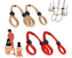 QUOVO® Sex Toys voor Koppels - 4 Delen Set - SM Pakket – Handboeien - Bondage - Vastbinden - Kit - Startset - Handboeien - BDSM- rood/ bruin- 14cm x 14cm x 6cm