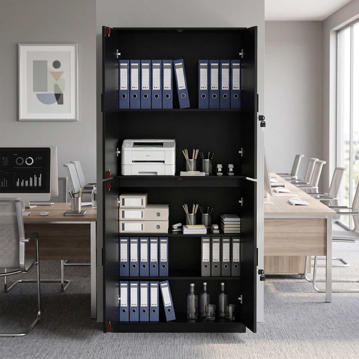EGGREE houten multifunctionele kast - 80 cm breed – afsluitbare archiefkast – opbergkast met 5 niveaus
