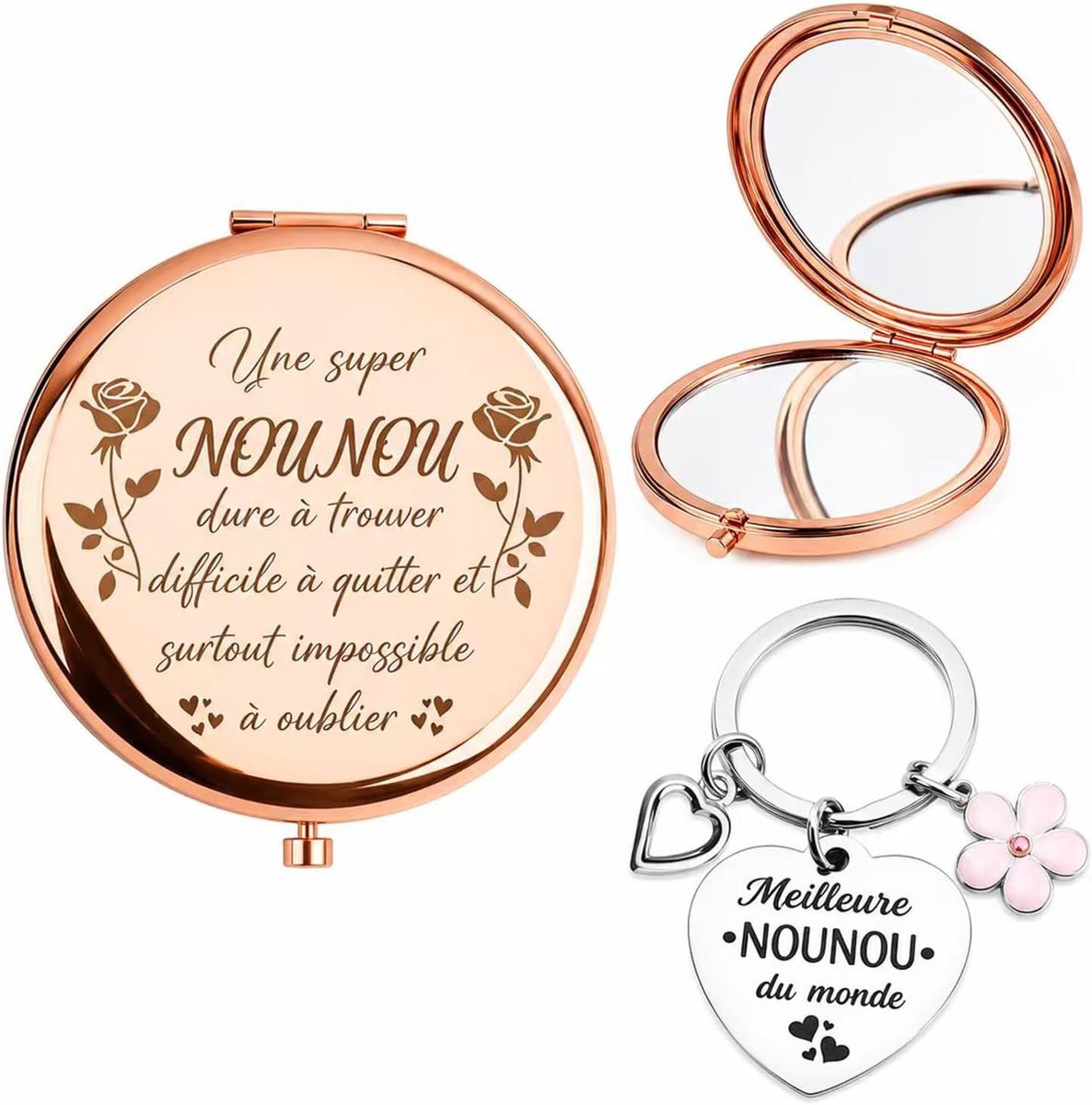 Nanny cadeau, sleutelhanger en opvouwbare spiegel als bedankje. - ShopVlot