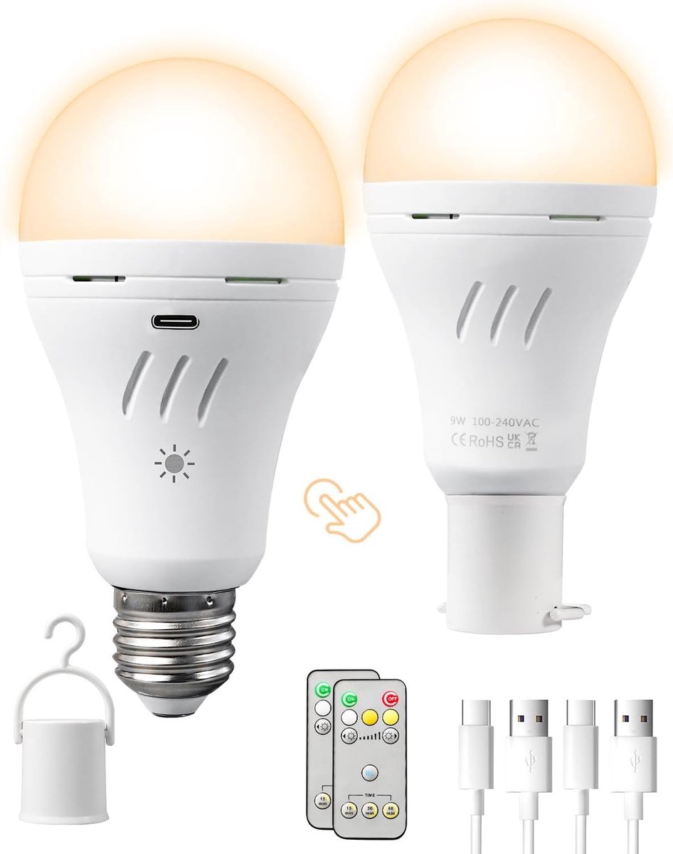 Schilderijlampje draadloos - Wit - 2 Stuks - Oplaadbare LED Lamp met Afstandsbediening - Voor Noodverlichting en Sfeerverlichting