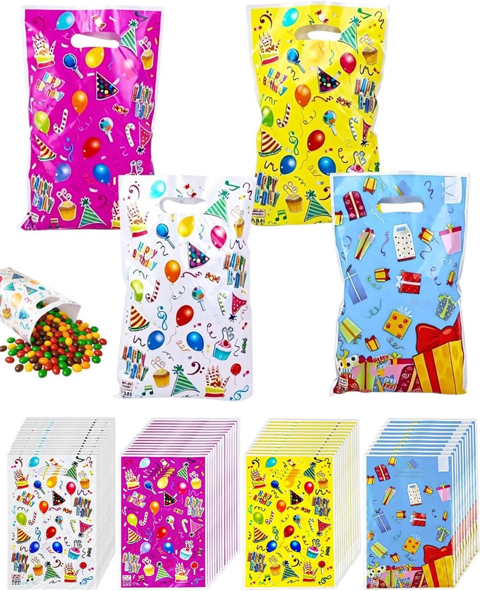 100 stuks Verjaardagssteunen Mitgebsel Kinderverjaardag Geschenk tassen Papier Geschenk tassen Kleurrijke tassen met - ShopVlot
