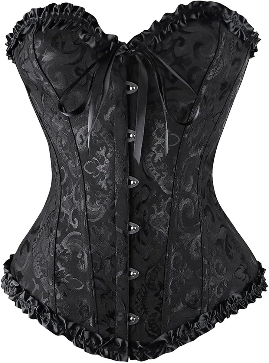 Generisch Women's Black Corset Gothic Bustier Corset with Bow Lace Details Suitable for Halloween Cosplay Other Party - ShopVlot