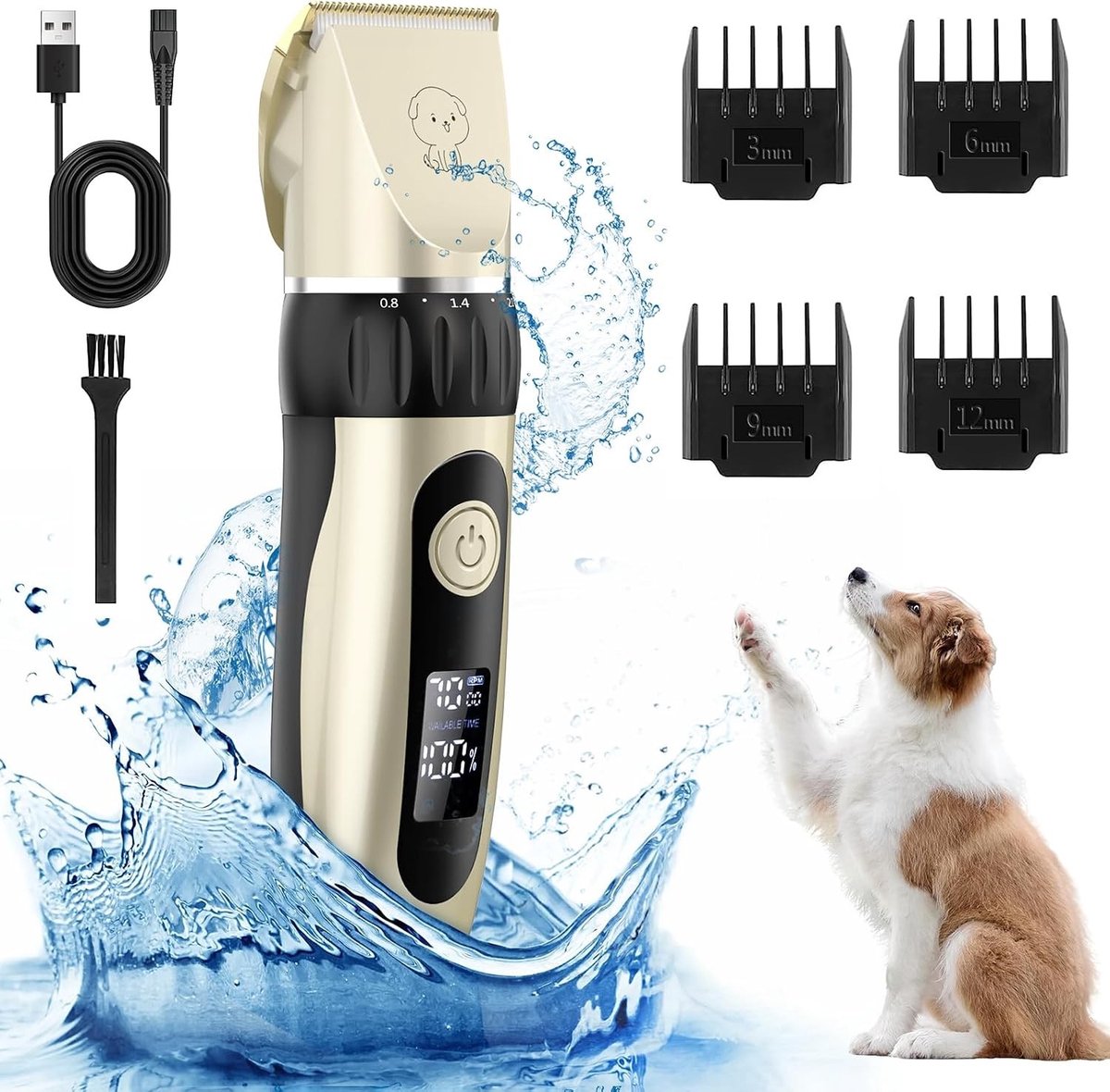Tondeuse katten langhaar - Goud - Professionele Dikke Lange Tondeuse met LCD-scherm en 4 Kamaccessoires - Voor Kleine Honden en Katten