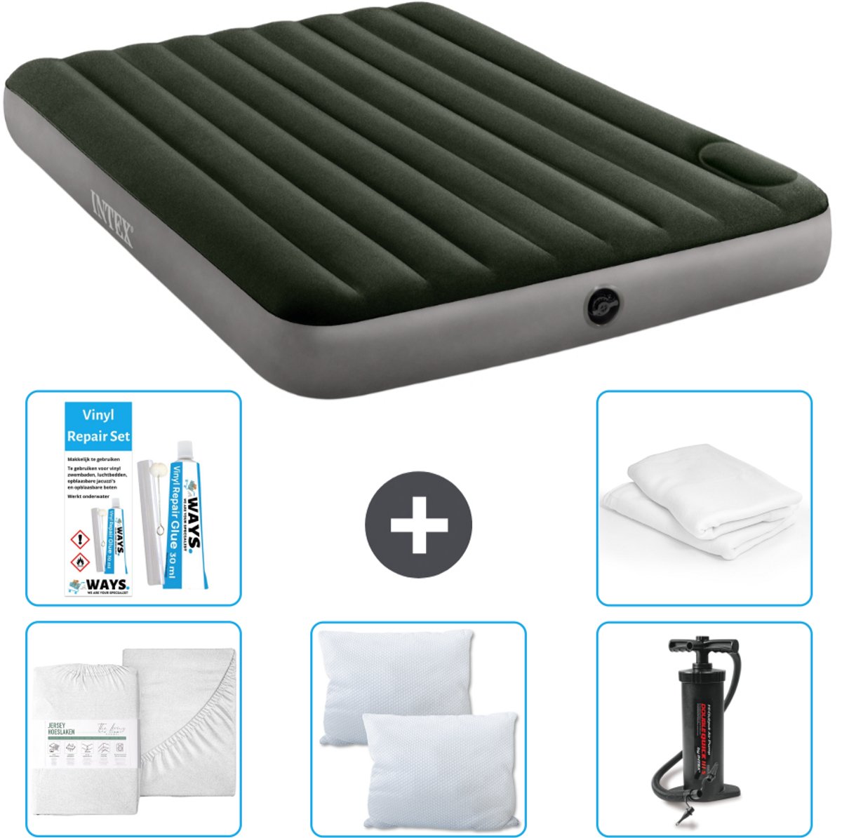 Intex Luchtbed - 2-Persoons - 152 x 203 x 25 cm - Groen - Accessoires CB1
