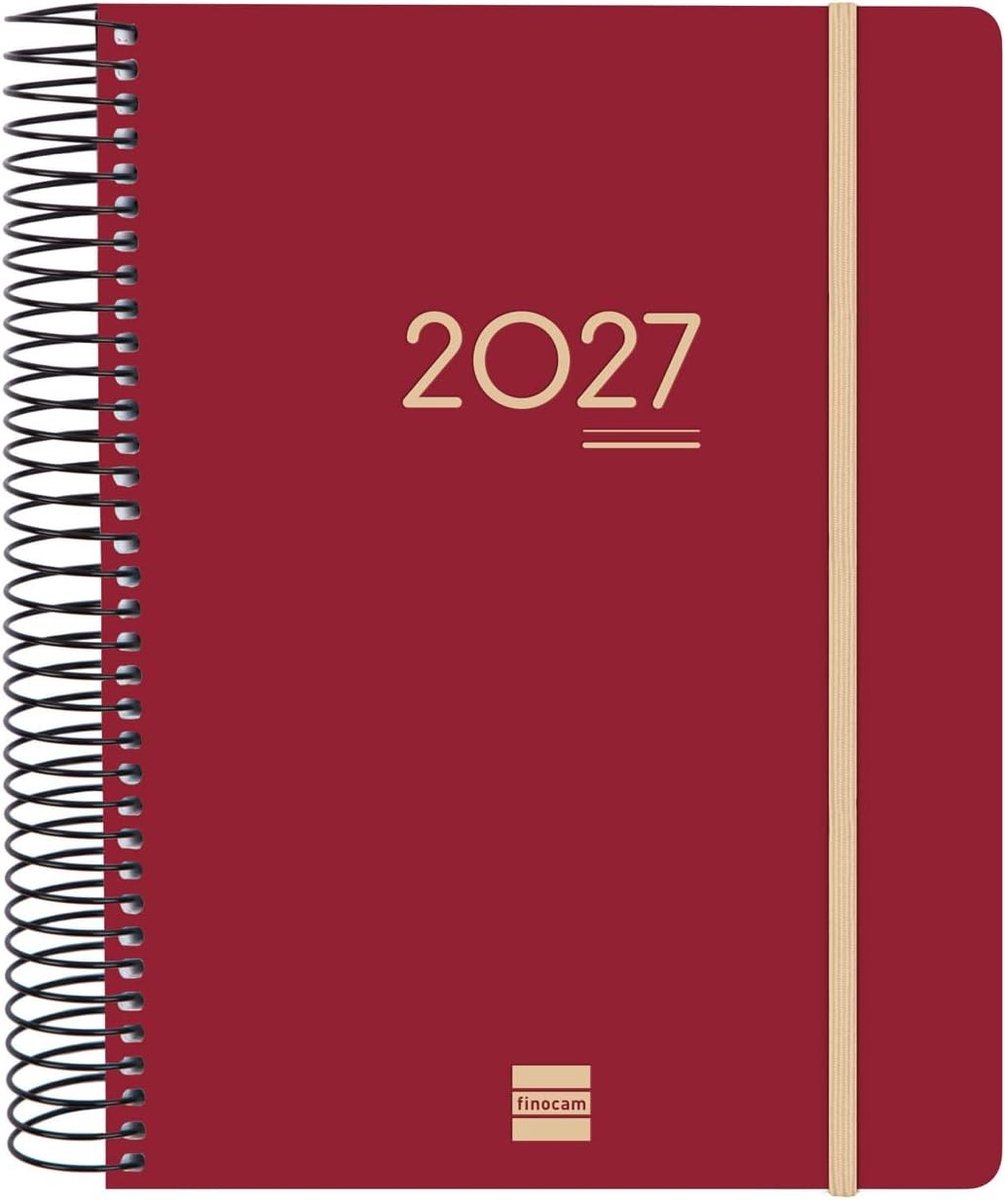 Schoolagenda 2026 2027 - Burgundy - 1 Dag per Pagina - Spiral-bound Planner met Gerecycled Polypropyleen - Voor Studenten en Professionals