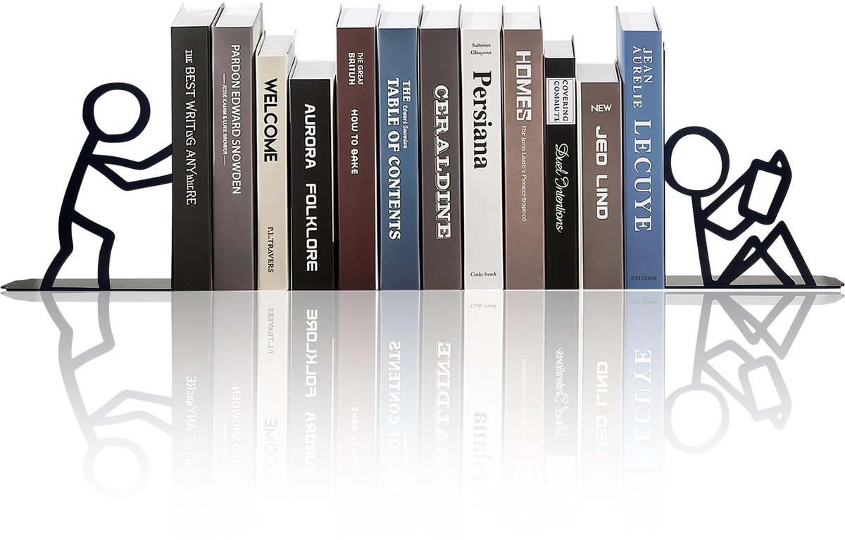 Famanu Decoratieve boeksteun van metaal, schattige boeksteunen voor zware boeken, boekenhouder voor kantoor, school en thuis, perfect als cadeau Zwart