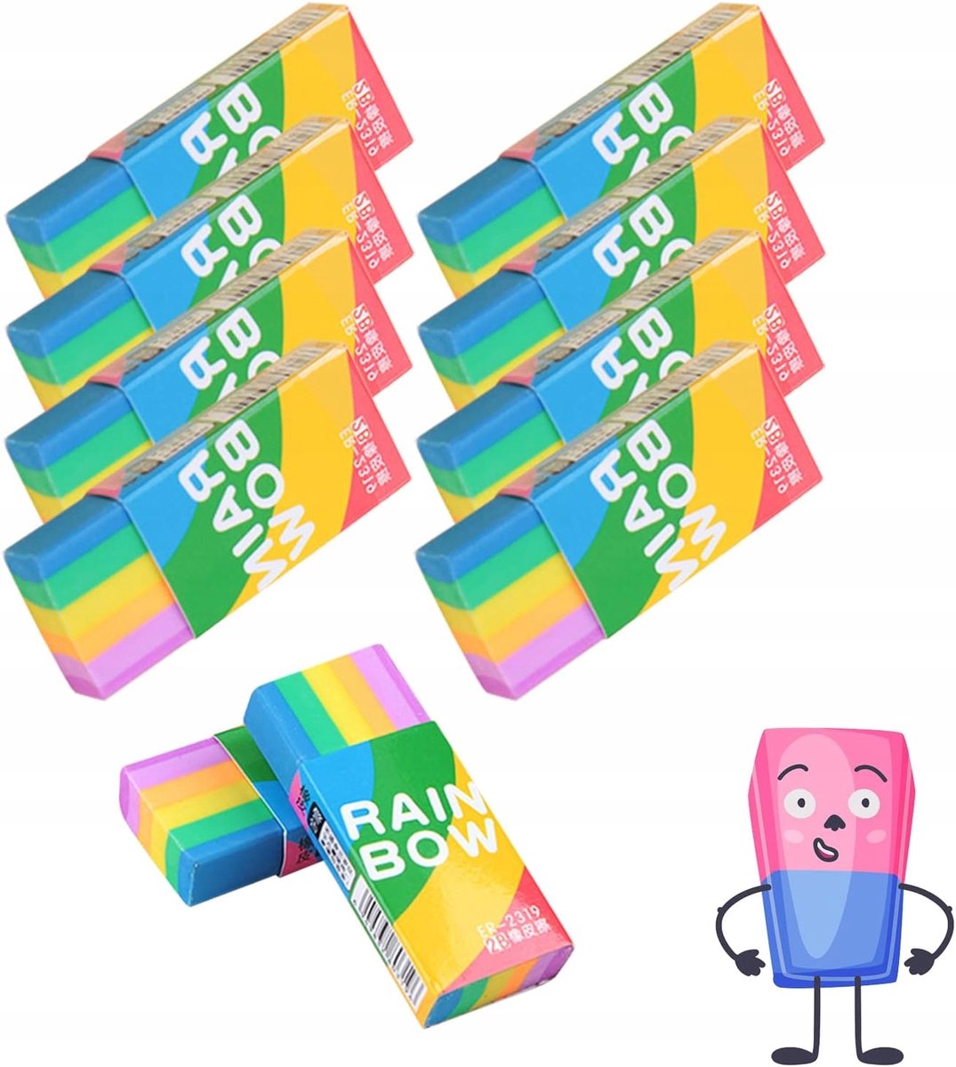 10x Kleurrijke Regenboog Gummen - Ideaal voor School en Kantoor