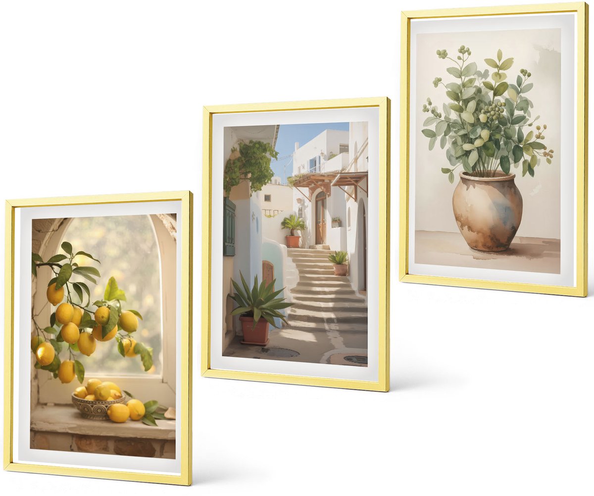 Coloray 3-Delige Schilderij Set - Bloemen Op Een Marmeren Achtergrond In Wit- En Zwarttinten. - 40 x 40 cm En 40 x 60 cm - Stijlvolle Muurdecoratie - Slaapkamer - Wanddecoratie