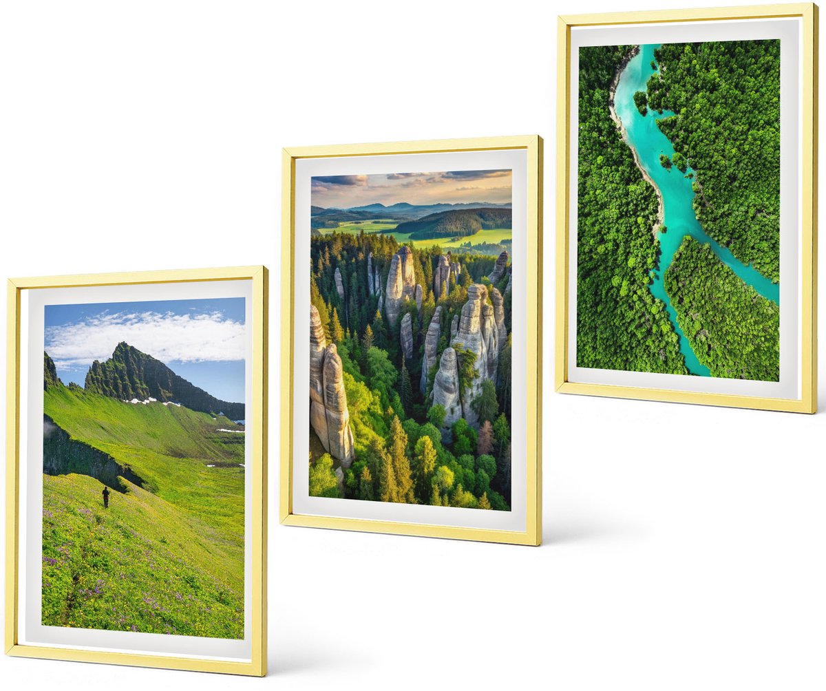 Coloray 3-Delige Schilderij Set - Kustlandschappen Met Strand, Stad En Kliffen - 40 x 40 cm En 40 x 60 cm - Wanddecoratie - Schilderijen Set - Kantoor - Stijlvolle Muurdecoratie