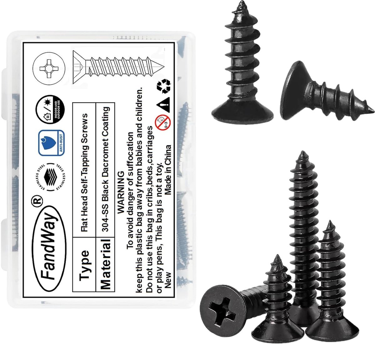M4 x 30mm Flat Head Plate Screws, Countersunk Head Self Tapping Screws, Cross Head, Stainless Steel, A2 V2A Black - ShopVlot