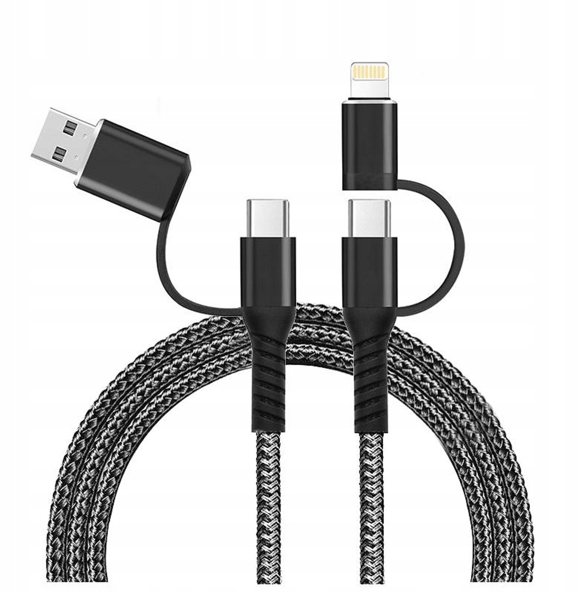 Image of Universele 4-in-1 USB-C naar USB-C kabel, 100cm, zwart