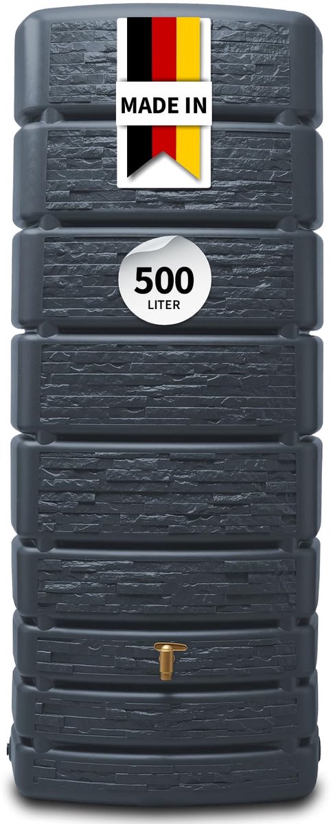 Famanu – Muurreservoir van 500 liter in grafietgrijs, ideaal voor wateropslag en tuinirrigatie, ruimtebesparend ontwerp