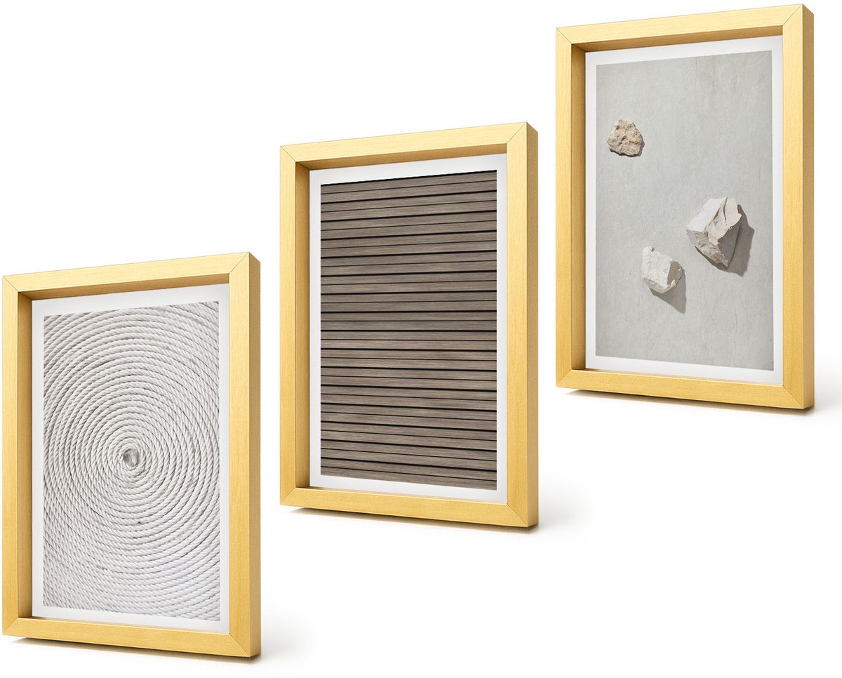 Coloray 4-Delige Schilderij Set - Natuurlijke texturen: hout, stenen, touw - 20 x 30 cm - Muurdecoratie - Decoratieve Schilderijen - Wohnzimmer - Woonkamer Decoratie