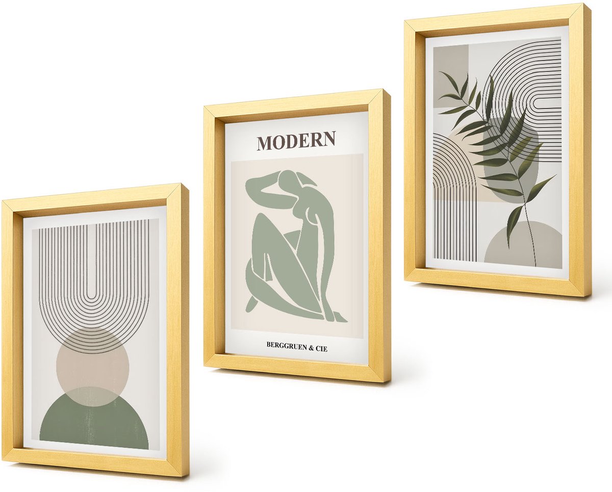 Coloray 4-Delige Schilderij Set - Stijlvolle afbeeldingen met abstracte vormen en planten. - 20 x 30 cm - Moderne Wanddecoratie - Woonkamer - Decoratieve Schilderijen