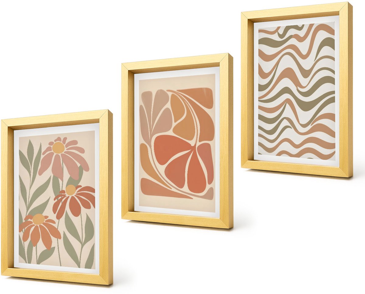 Coloray 4-Delige Schilderij Set - Pastelkleurige bloemen en abstracte patronen - 20 x 30 cm - Decoratieve Schilderijen - Wanddecoratie - Hal