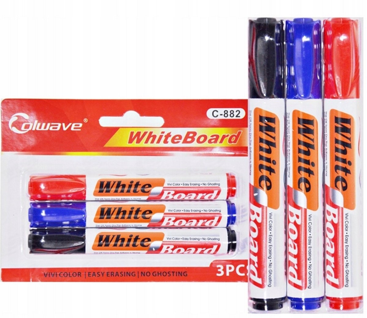 Set van 3 Stuks Whiteboard Markers - Zwart, Rood, Blauw