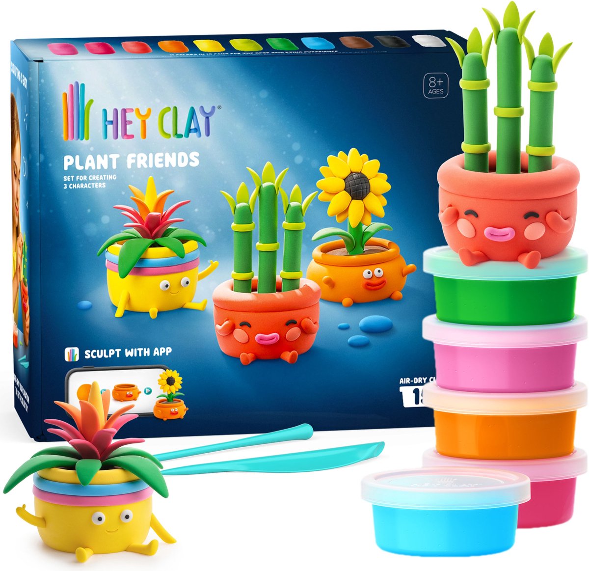Hey Clay Groene Vrienden Boetseerklei om mee te spelen + accessoires, klei, 15 kleuren