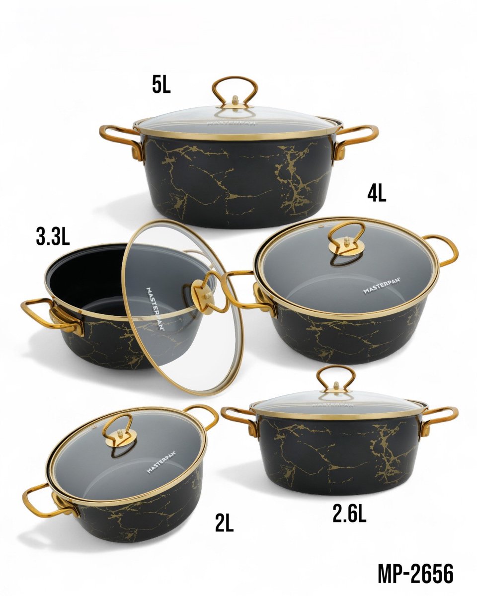 Emalieren Pannenset 10-delig - Inductie & Gas - Goud/Zwart