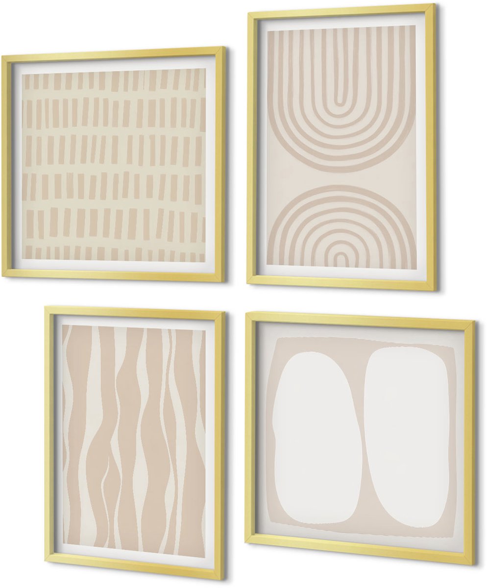Coloray 4-Delige Schilderij Set - Abstracte patronen, onregelmatige vormen, boho - 40 x 40 cm en 40 x 60 cm - Decoratieve Schilderijen - Woonkamer - Interieur - Interieur Decoratie