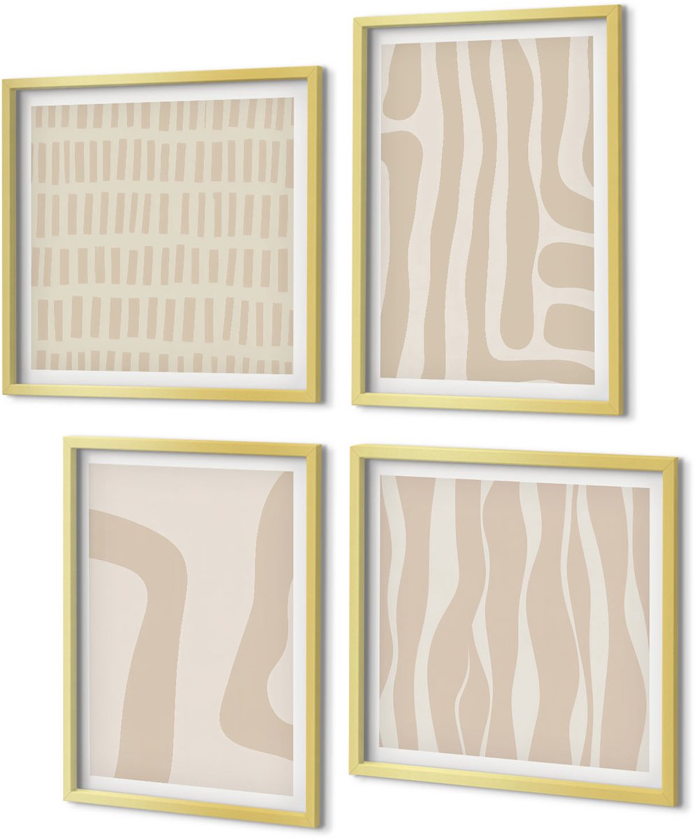 Coloray 4-Delige Schilderij Set - Abstracte patronen, minimalistische vormen, boho-stijl - 40 x 40 cm en 40 x 60 cm - Schilderijen Set - Wanddecoratie - Woonkamer - Moderne Wanddecoratie