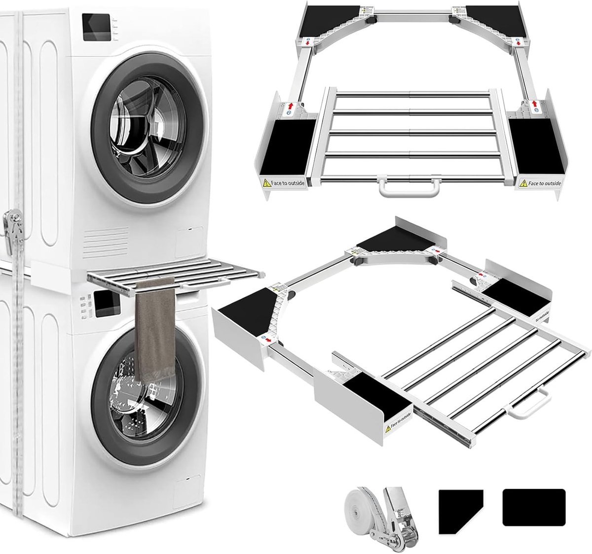 Wasmachine verhoger - Kit de apilamiento - Lade - Verstelbare verbindingsstang voor wasmachine en droger