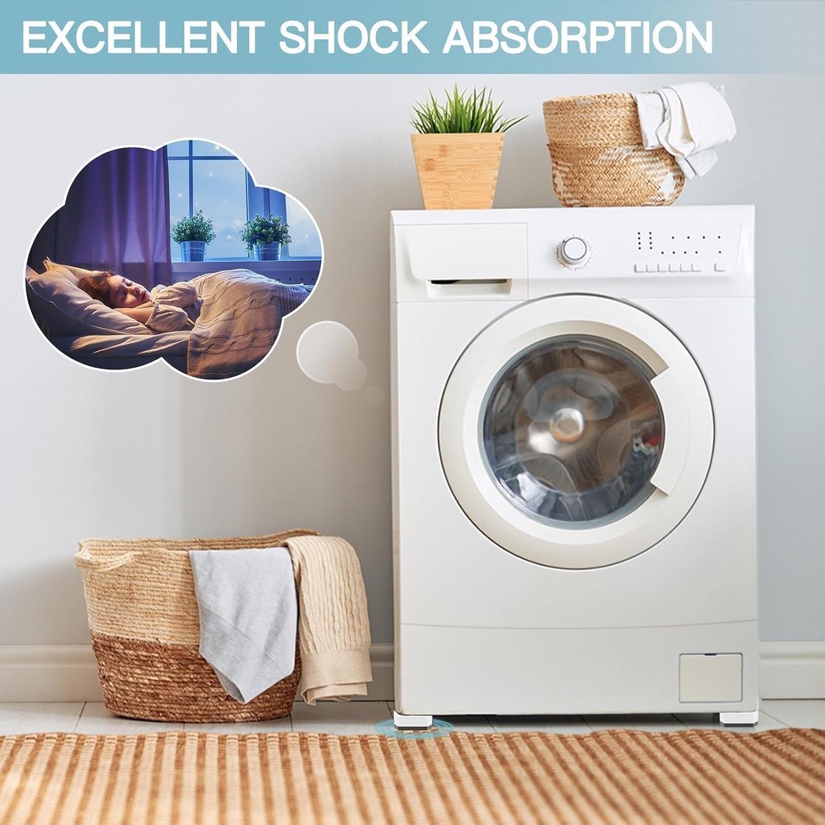 Wasmachine verhoger - Wit - 4 cm hoog - PP en natuurrubber meubelverhoger - Universeel voor wasmachine en meubels